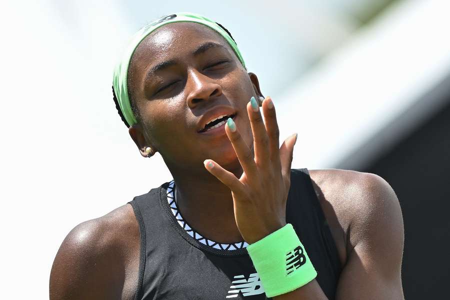 Coco Gauff reacts after losing a point to Madison Keys in their semi-final
