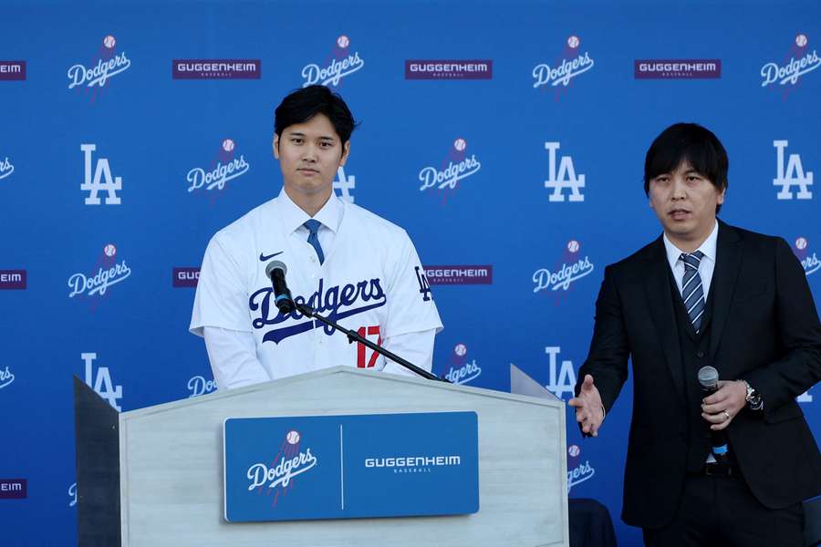 Shohei Ohtani with interpret Ippei Mizuhara during a press conference in December
