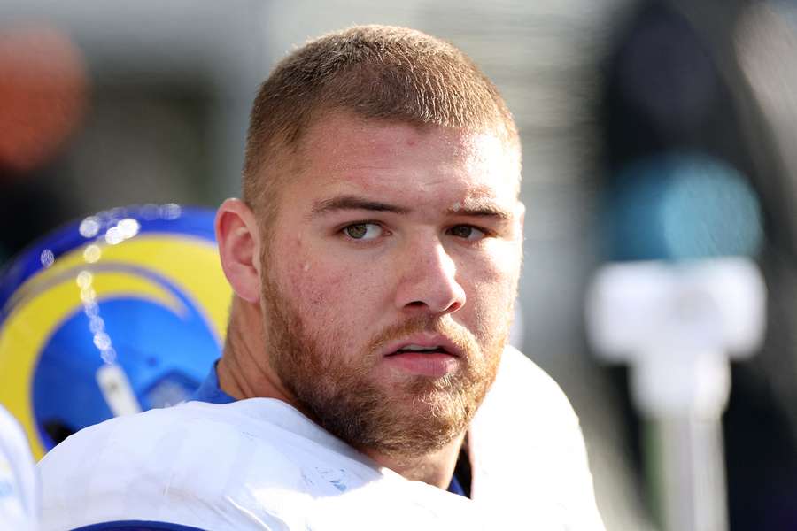 Los Angeles Rams defensive lineman Braden Fiske on the sideline during a game against the Seattle Seahawks (2024)