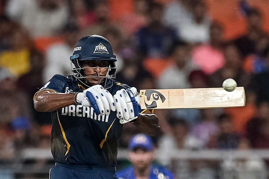 Sai Sudharsan plays a shot during Gujarat Titans' IPL defeat to Mumbai Indians on Friday