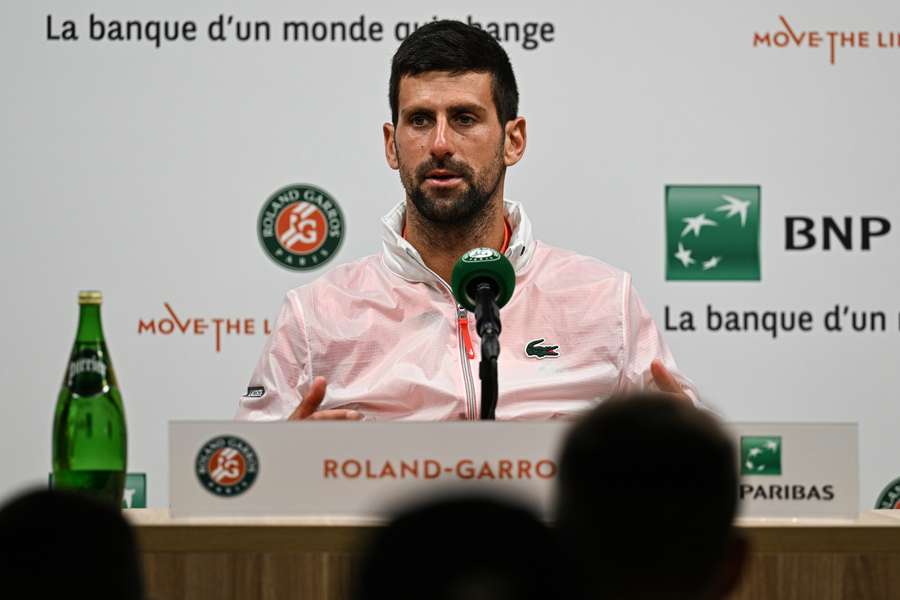 Serbia's Novak Djokovic speaks during a press conference