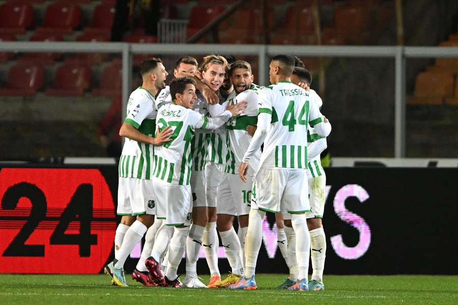 Sassuolo celebrate the only goal of the game