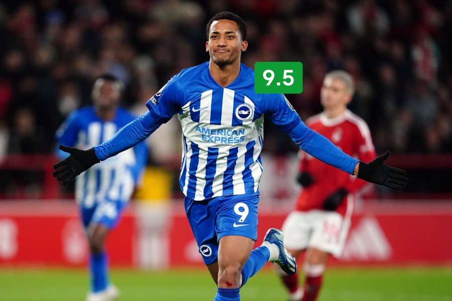 Joao Pedro scored twice for Brighton against Nottingham Forest