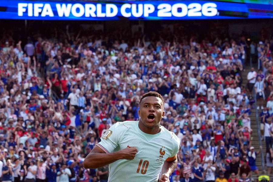 Kylian Mbappe celebrates