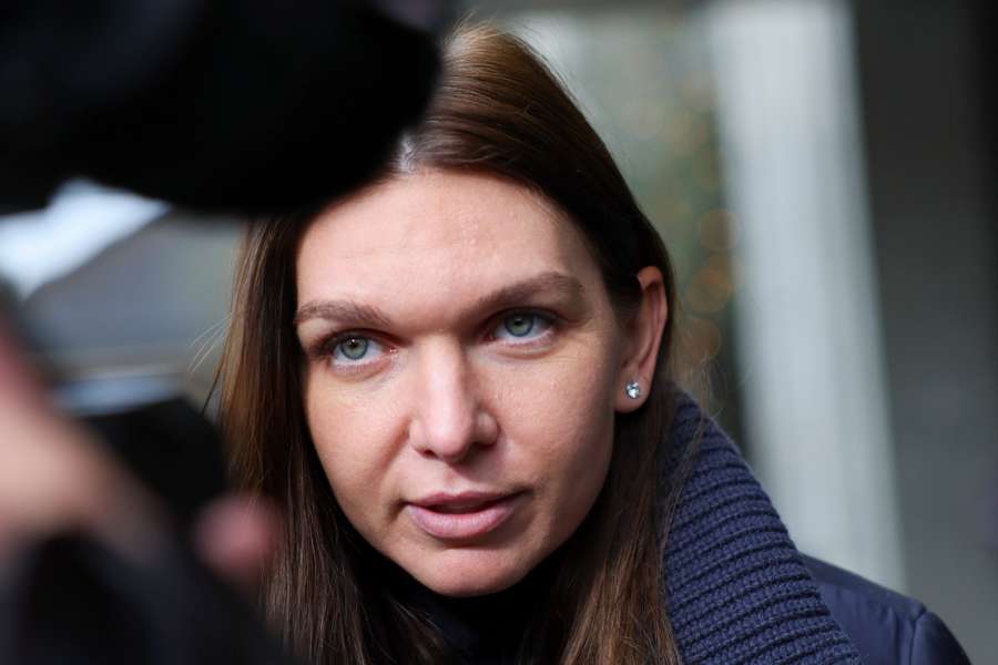 Simona Halep speaks to the media, after a hearing for a doping case against her, at the Court of Arbitration for Sport