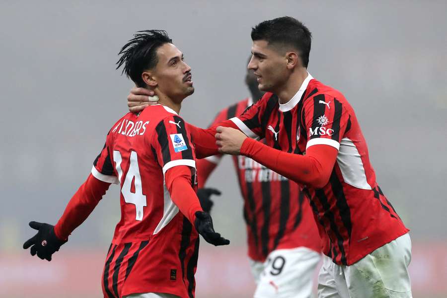 Reijnders (left) celebrates his second goal of the evening