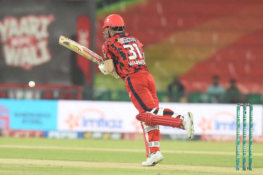 David Warner playing a shot earlier this season for Karachi Kings.