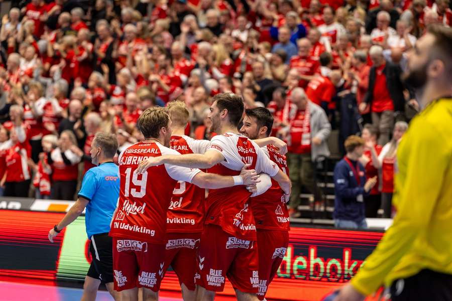Aalborg Handball celebrate winning their seventh Danish title