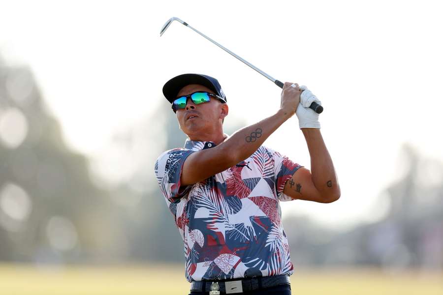 Rickie Fowler takes a shot on the 16th hole during the second round