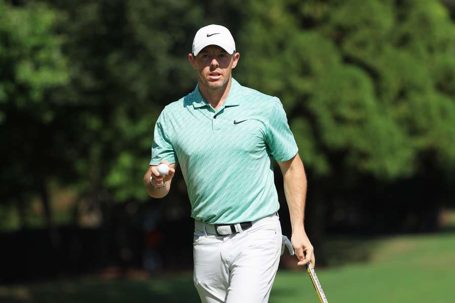 Rory McIlroy reacts during the final round of the Tour Championship at East Lake Golf Club in Atlanta, Georgia.