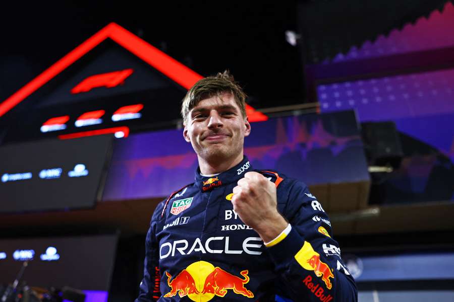 Red Bull's Max Verstappen celebrates in parc ferme