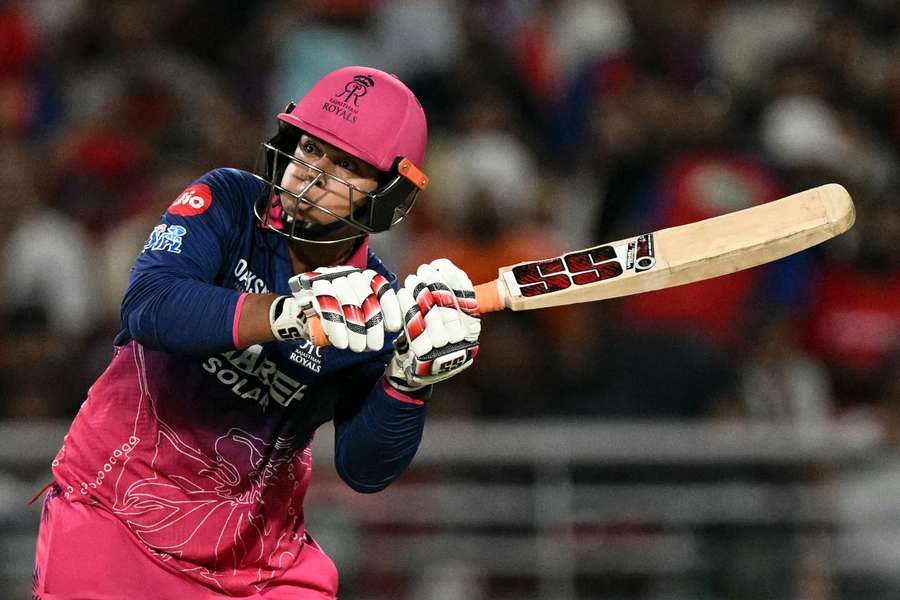Vaibhav Sooryavanshi reacts after playing a shot during the Indian Premier League match between Punjab Kings and Rajasthan Royals