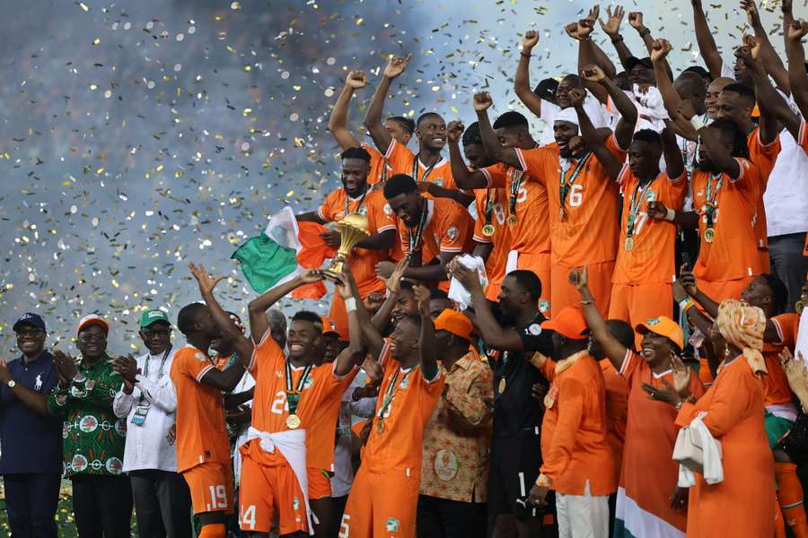 Ivory Coast's players lift the trophy at the end of the 2023 Africa Cup of Nations final