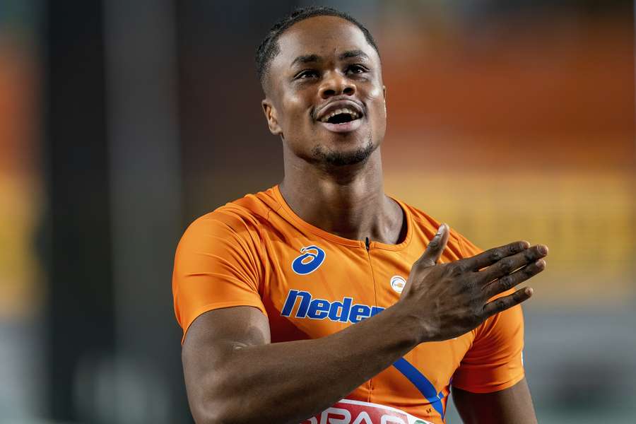 Bouju in actie op 60 meter op het EK atletiek op 4 maart