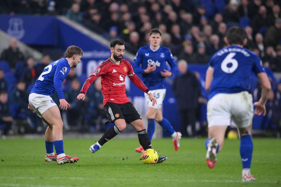 Man United's Bruno Fernandes in action against Everton Man United's Bruno Fernandes in action against Everton