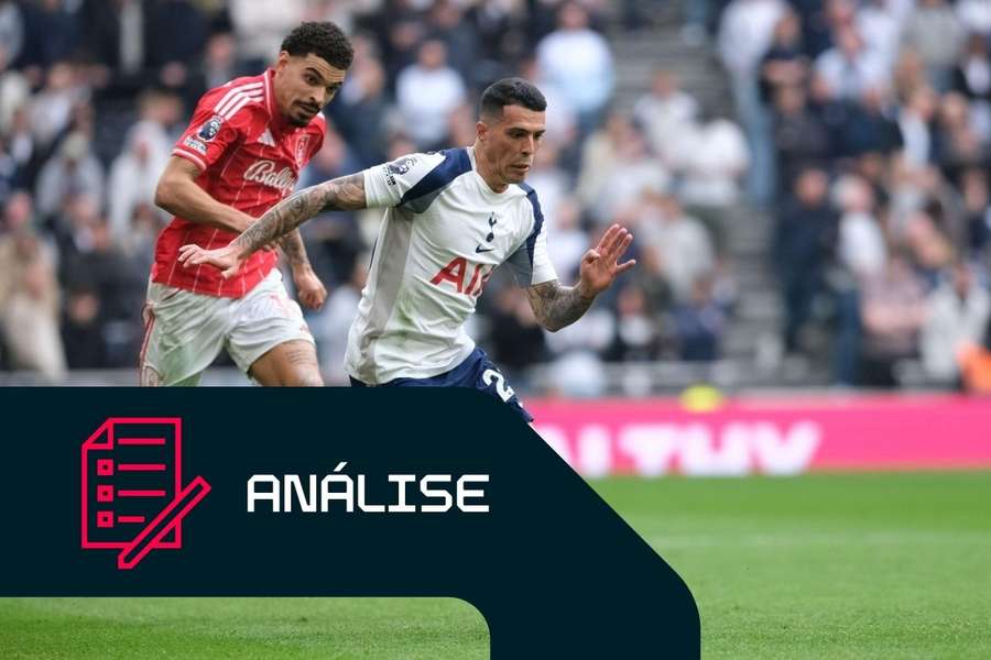 Pedro Porro, do Tottenham, é perseguido por Morgan Gibbs-White, do Nottingham Forest