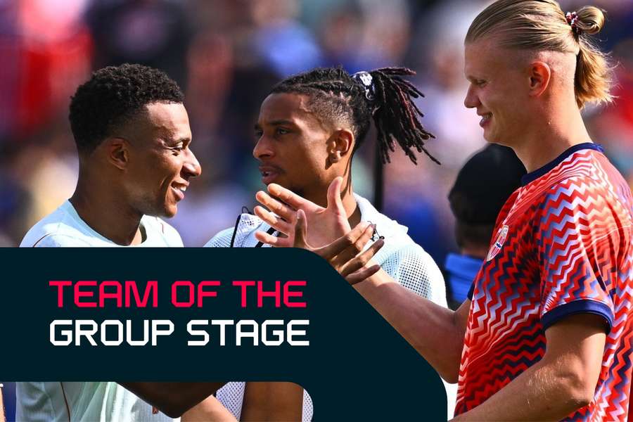 Mbappe (L), Olise (C) and Haaland (R) after France's clash with Norway