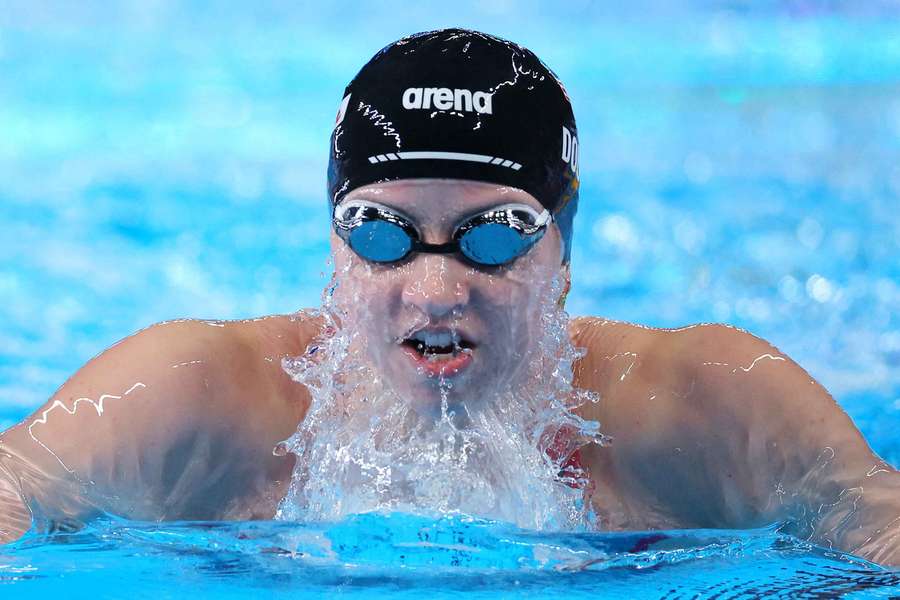 Kate Douglass of the US in action during the women's 200m breaststroke final