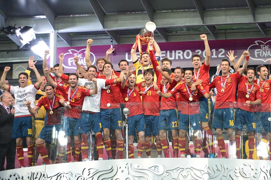 La selección española de fútbol, celebrando el triunfo en la Eurocopa 2012