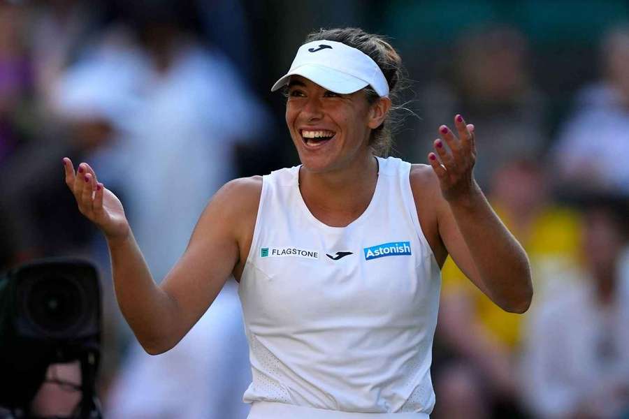 Argentine lucky loser Solana Sierra celebrates her win over Katie Boulter