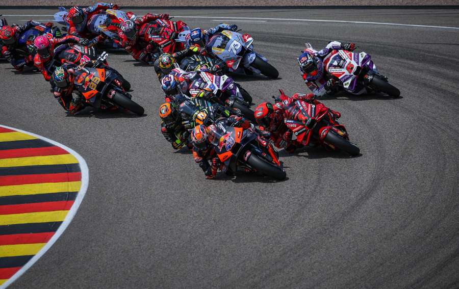 Riders compete in the MotoGP German Grand Prix at the Sachsenring circuit