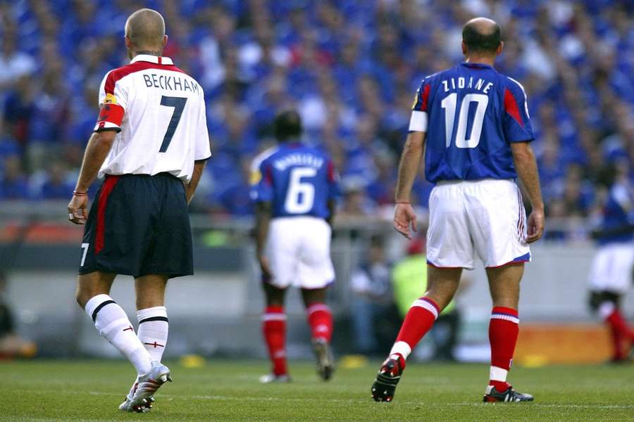 David Beckham and Zinedine Zidane during Euro 2004