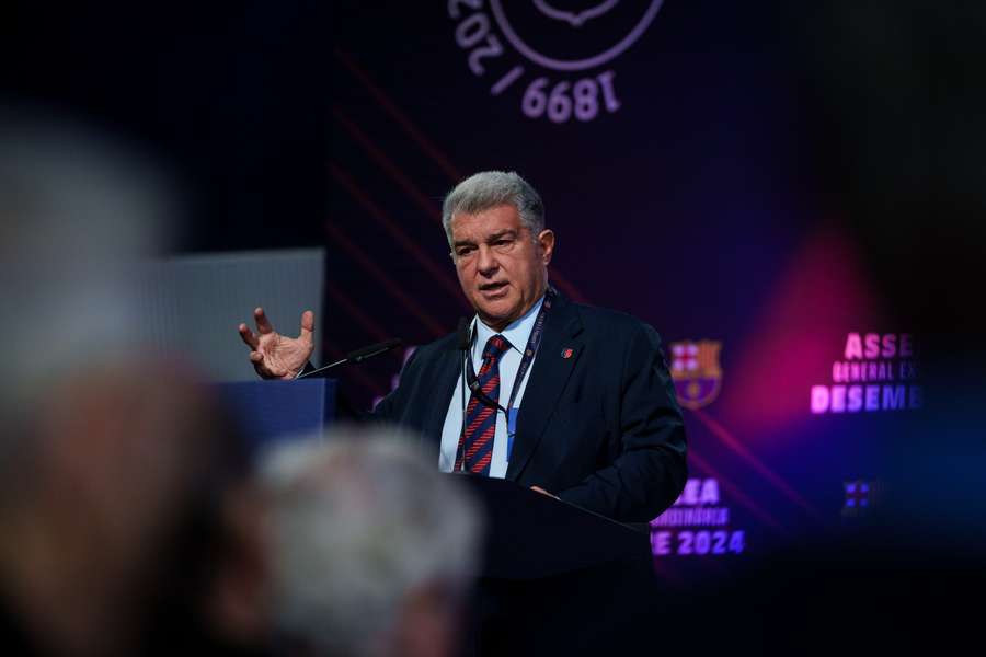 Joan Laporta durante su comparecencia.