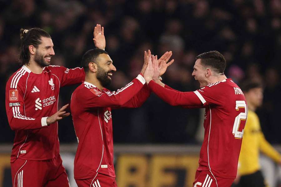 Robertson, Salah and Szoboszlai celebrate against Wolves