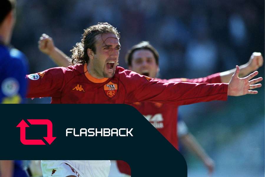 Gabriel Batistuta com a camisola da Roma