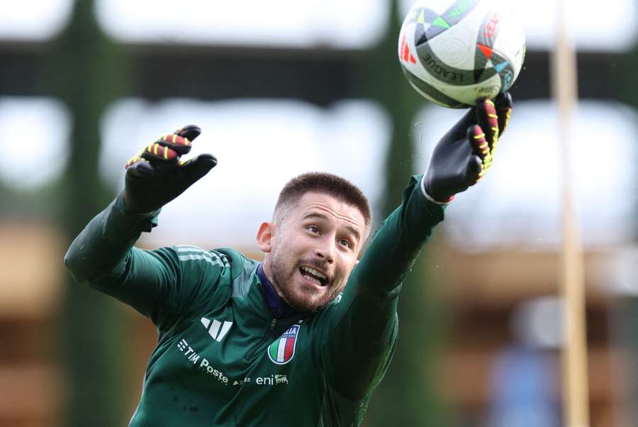 Guglielmo Vicario of Italy in action during a training session