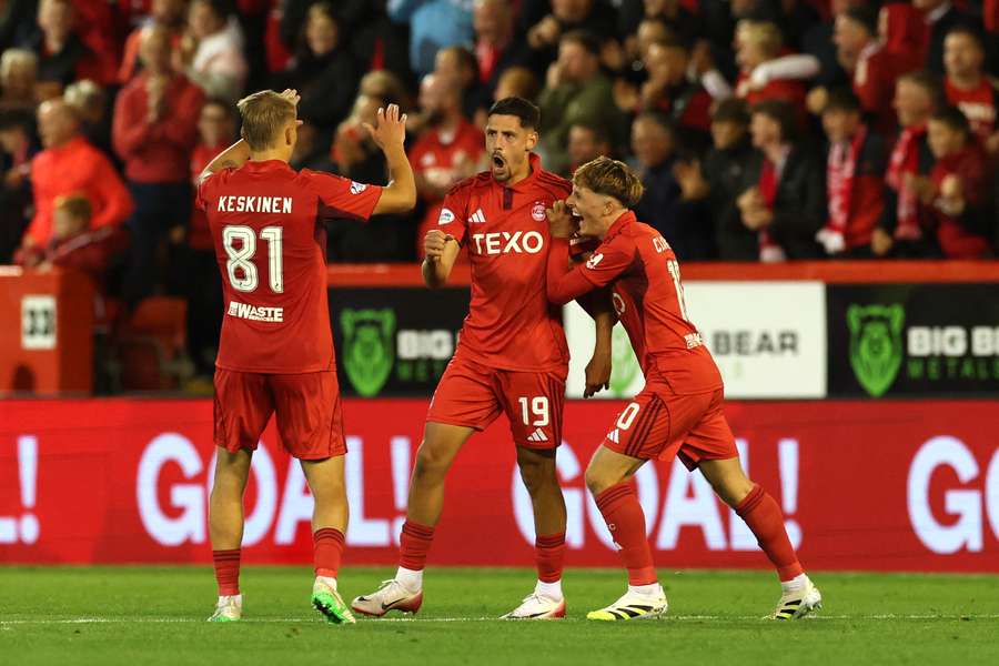 Aberdeen's Ester Sokler celebrates after scoring against FCSB