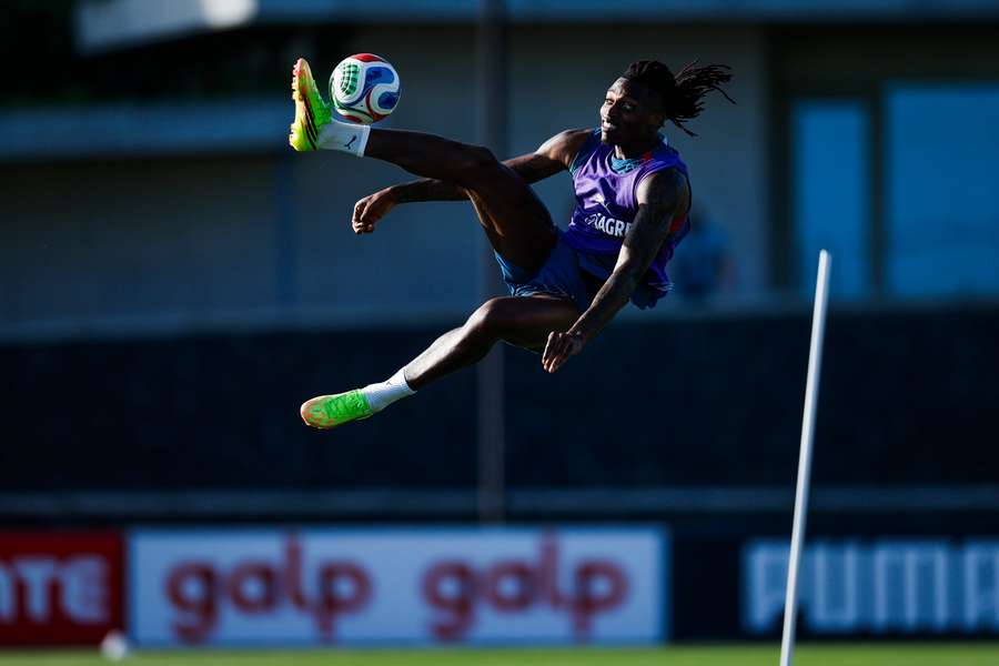 Rafael Leão no treino da seleção portuguesa