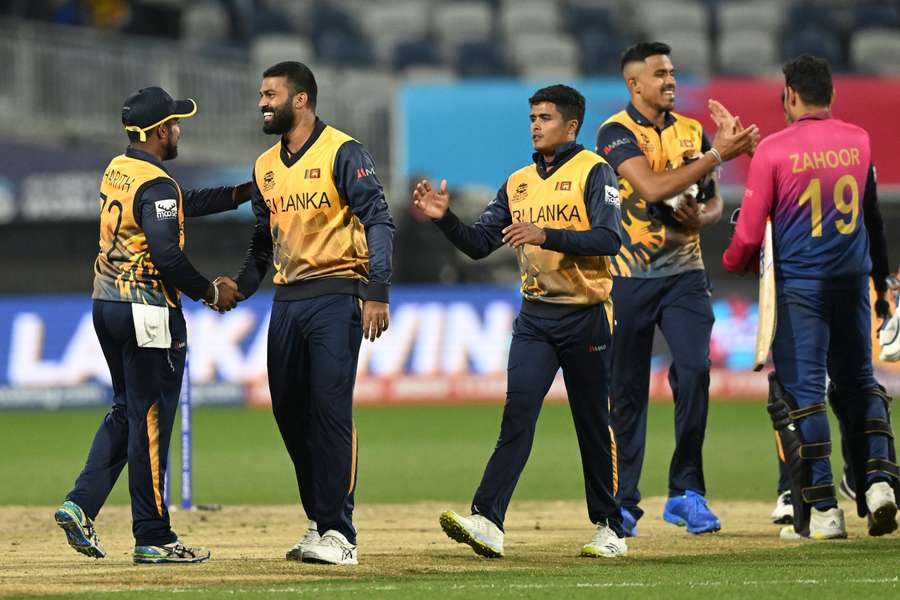 Sri Lanka celebrate their win against the UAE