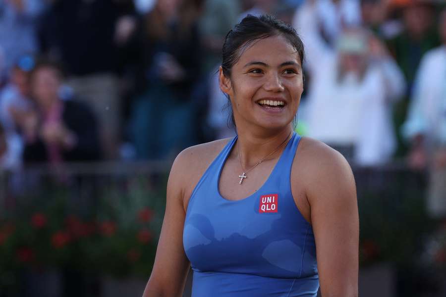 Emma Raducanu smiles during the match against Donna Vekic at Queen's Club Emma Raducanu smiles during the match against Donna Vekic at Queen's Club