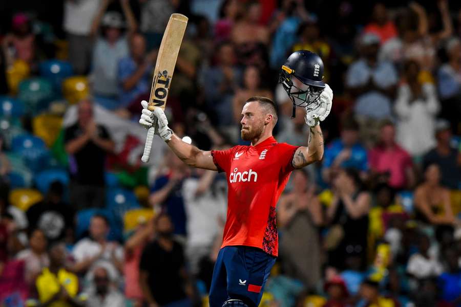 England's Phil Salt celebrates his century