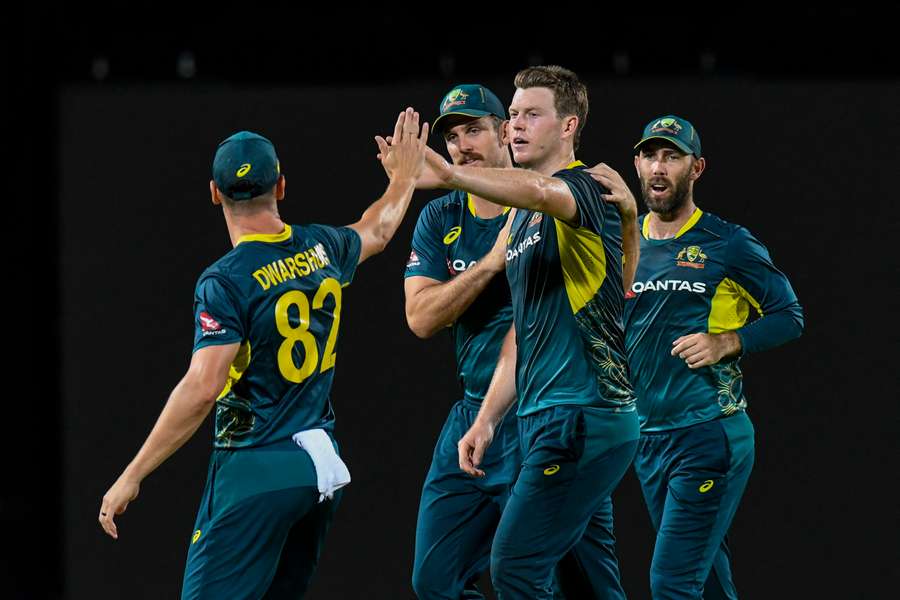 Mitchell Owen celebrates a wicket during the T20I series against the West Indies