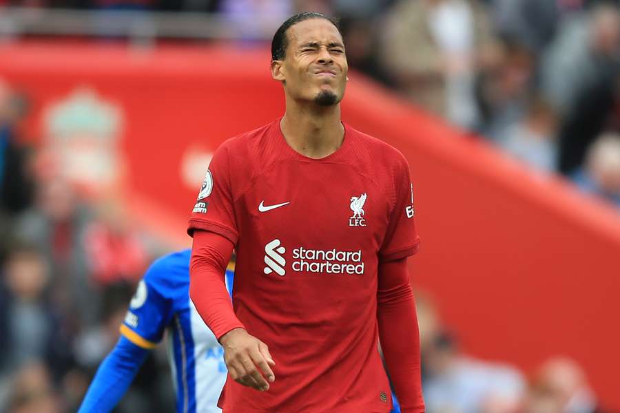 Virgil van Dijk reacts at the final whistle during the Premier League football match between Liverpool and Brighton