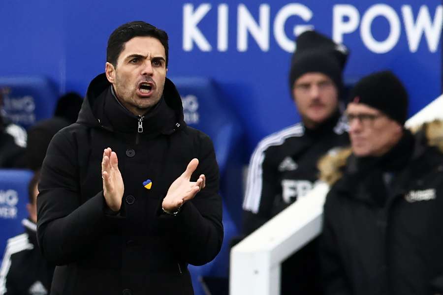 Arsenal's Spanish manager Mikel Arteta reacts during the English Premier League football match between Leicester City and Arsenal 