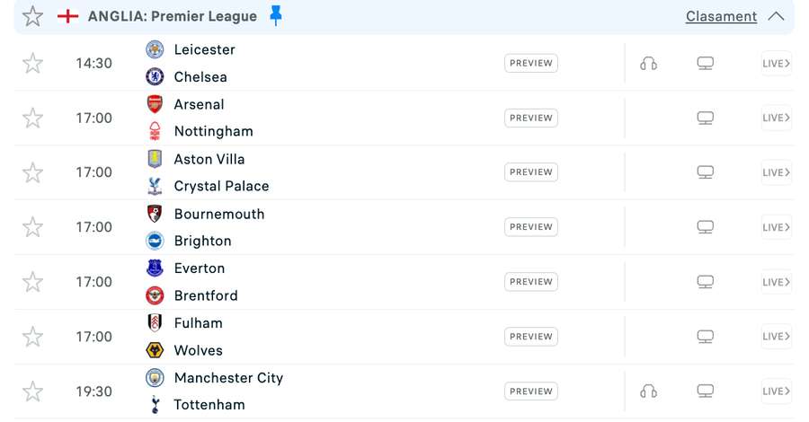 Programul zilei în Premier League