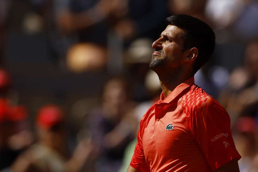 Djokovic celebrates winning his first-round match in Paris