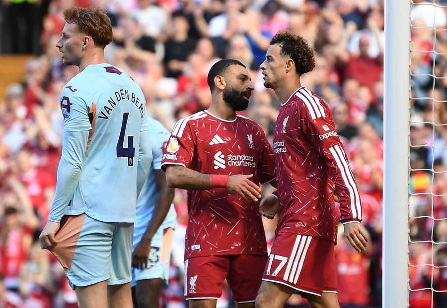 Liverpool's Curtis Jones celebrates scoring their first goal with Mohamed Salah Liverpool's Curtis Jones celebrates scoring their first goal with Mohamed Salah