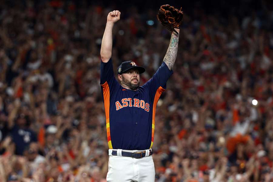 Ryan Pressly reacts to the final out to win the 2022 World Series