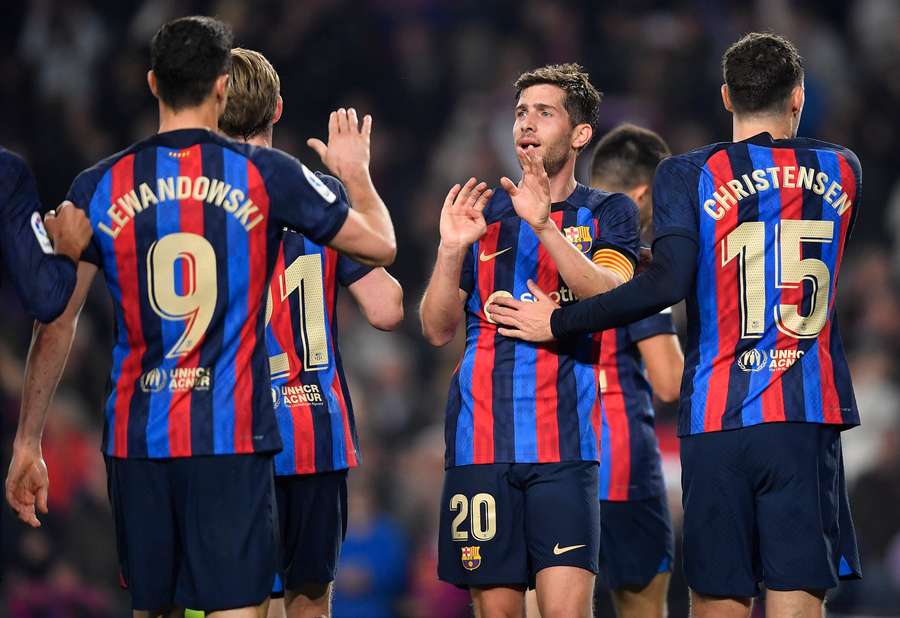 Sergi Roberto celebrates scoring the opening goal