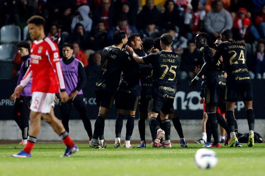 Os festejos de Rafael Brito após o golo marcado ao Benfica