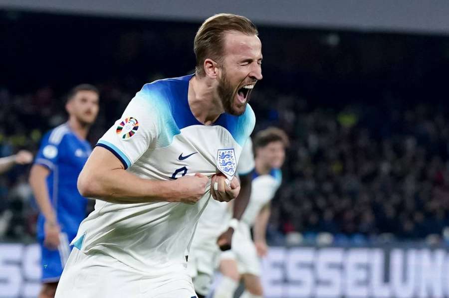 Harry Kane celebrates scoring his historic goal for England