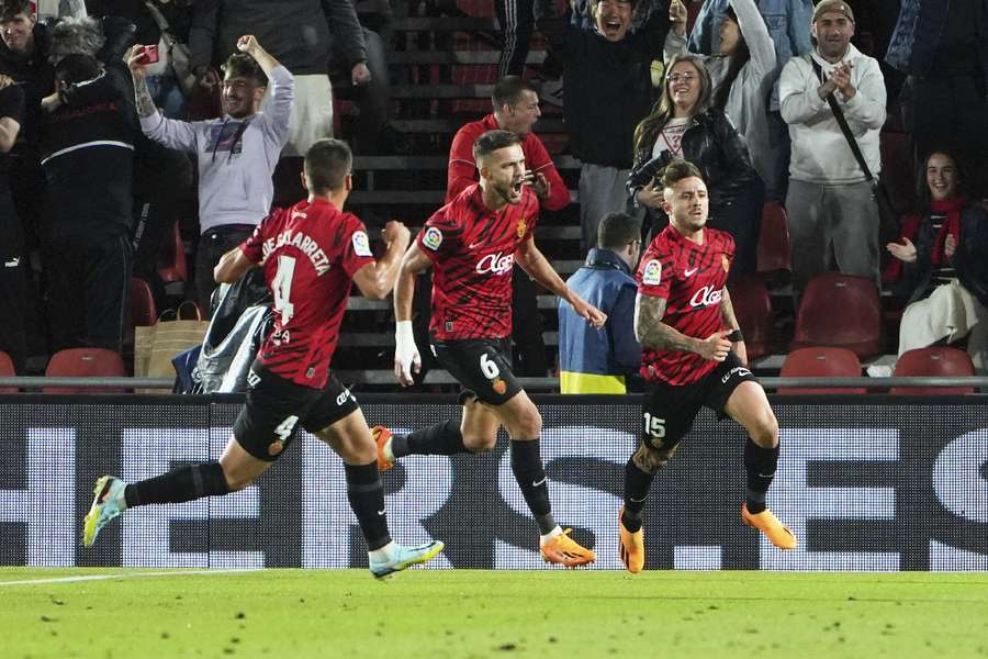 Pablo Maffeo celebrates his opener for Mallorca