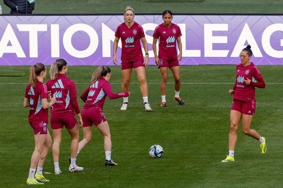 Een moment tijdens de training van Spanje