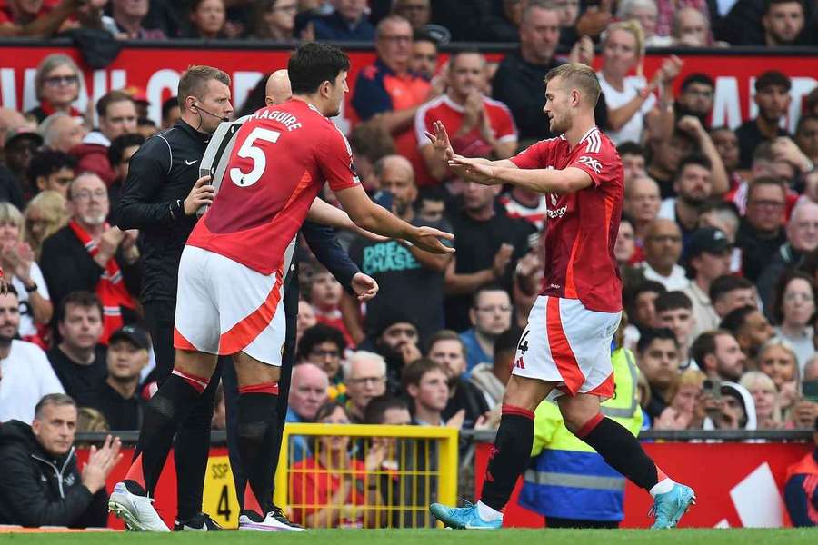 Matthijs de Ligt of Manchester United (R) is replaced by Harry Maguire