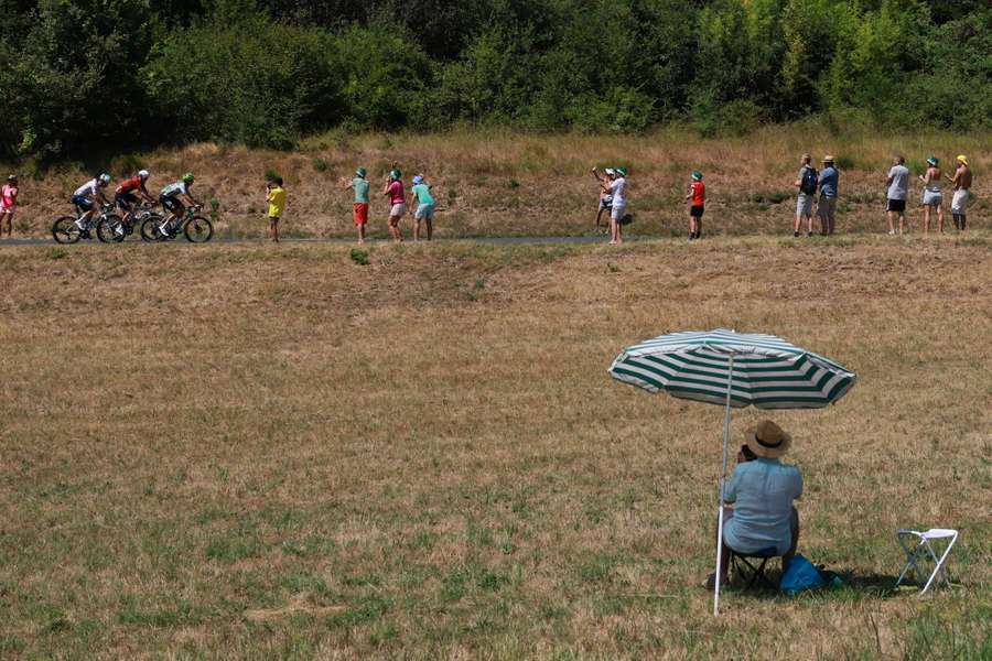 Un aficionado se refugia del calor Un aficionado se refugia del calor