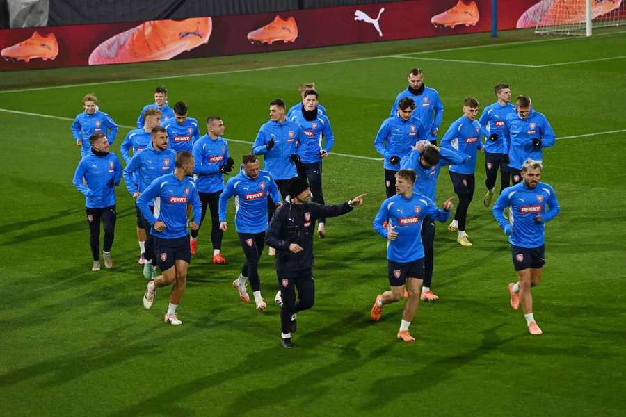 Trénink fotbalové reprezentace.